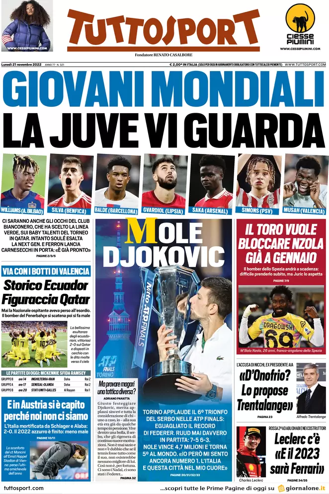 Le prime pagine dei quotidiani sportivi di oggi – 21 novembre 34 Tuttosport 10
