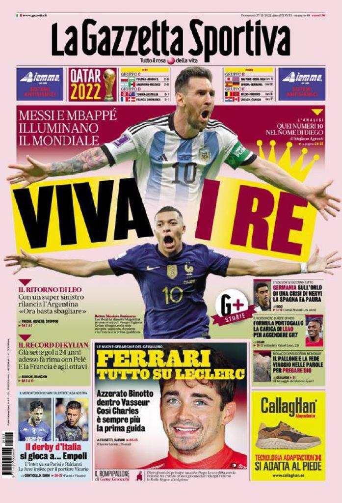 Le prime pagine dei quotidiani sportivi di oggi – 27 novembre 33 gazzetta