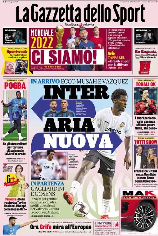 Le prime pagine dei quotidiani sportivi di oggi – 18 novembre 33