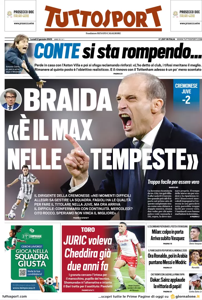 Le prime pagine dei quotidiani sportivi – 2 gennaio 34 Tuttosport