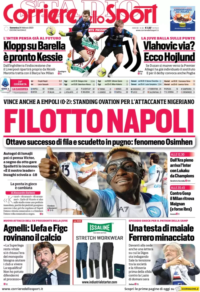 Le prime pagine dei quotidiani sportivi – 26 febbraio 30 Corriere Sport 13