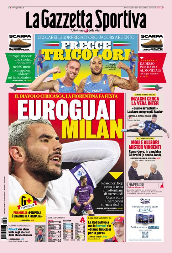 Le prime pagine dei quotidiani sportivi – 5 marzo 30 1 gazzettafc nazionale web Big 4