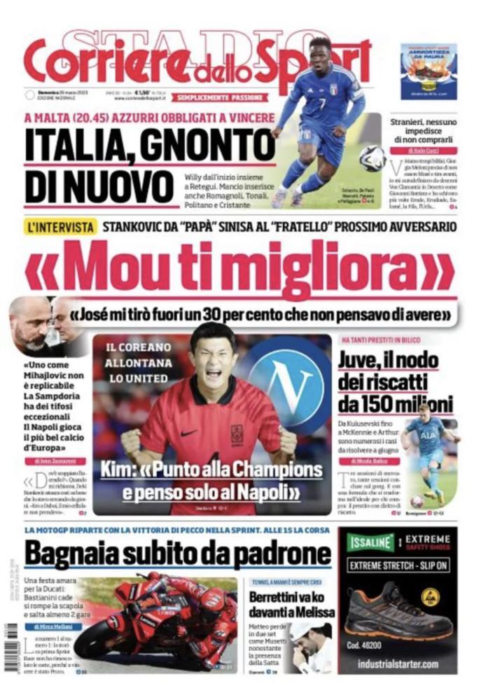 Le prime pagine dei quotidiani sportivi – 26 marzo 32 755f2072bff3f531f53fd77e838ff5cc 27596 1679808000
