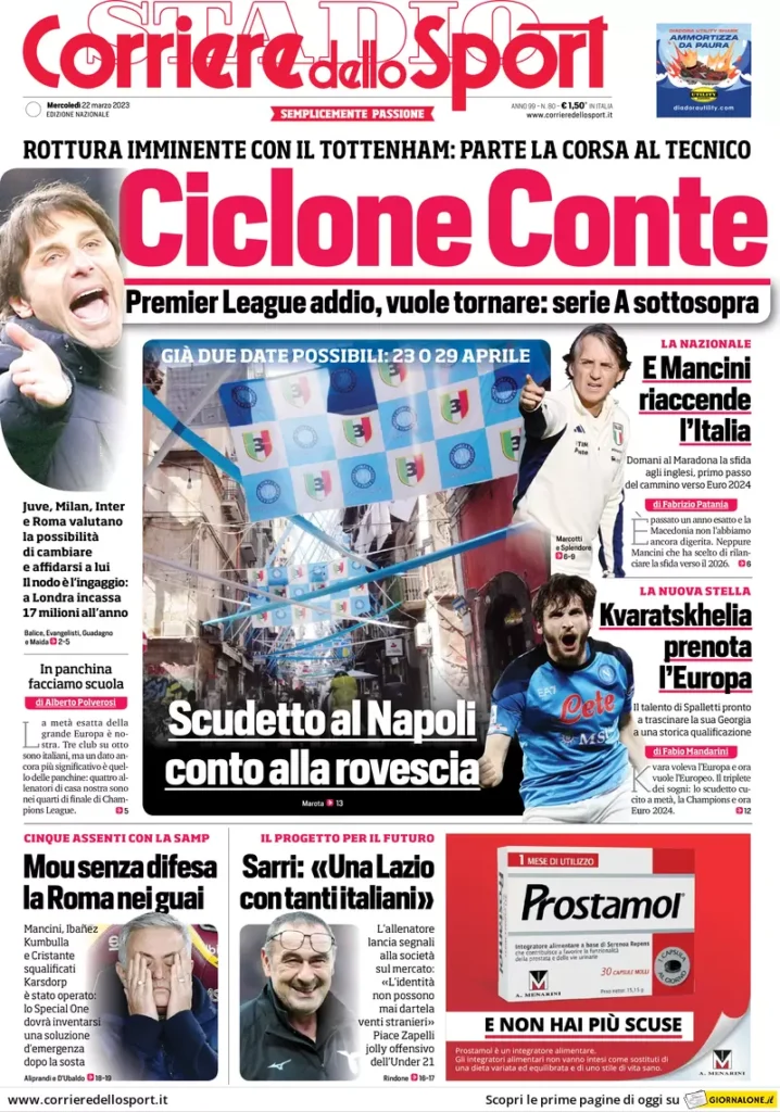 Le prime pagine dei quotidiani sportivi – 22 marzo 33 Corriere Sport 15