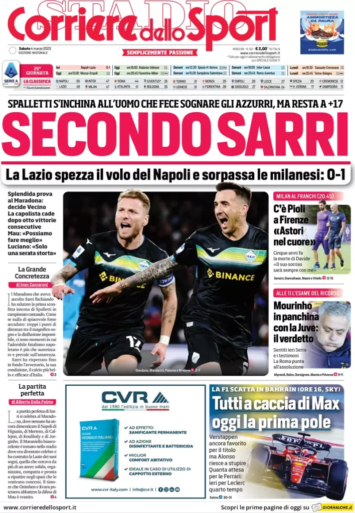 Le prime pagine dei quotidiani sportivi – 4 marzo 30 Corriere Sport 2