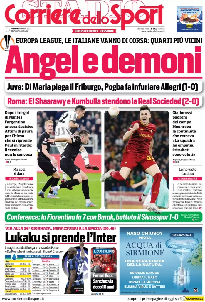 Le prime pagine dei quotidiani sportivi – 10 marzo 28 Corriere Sport 5