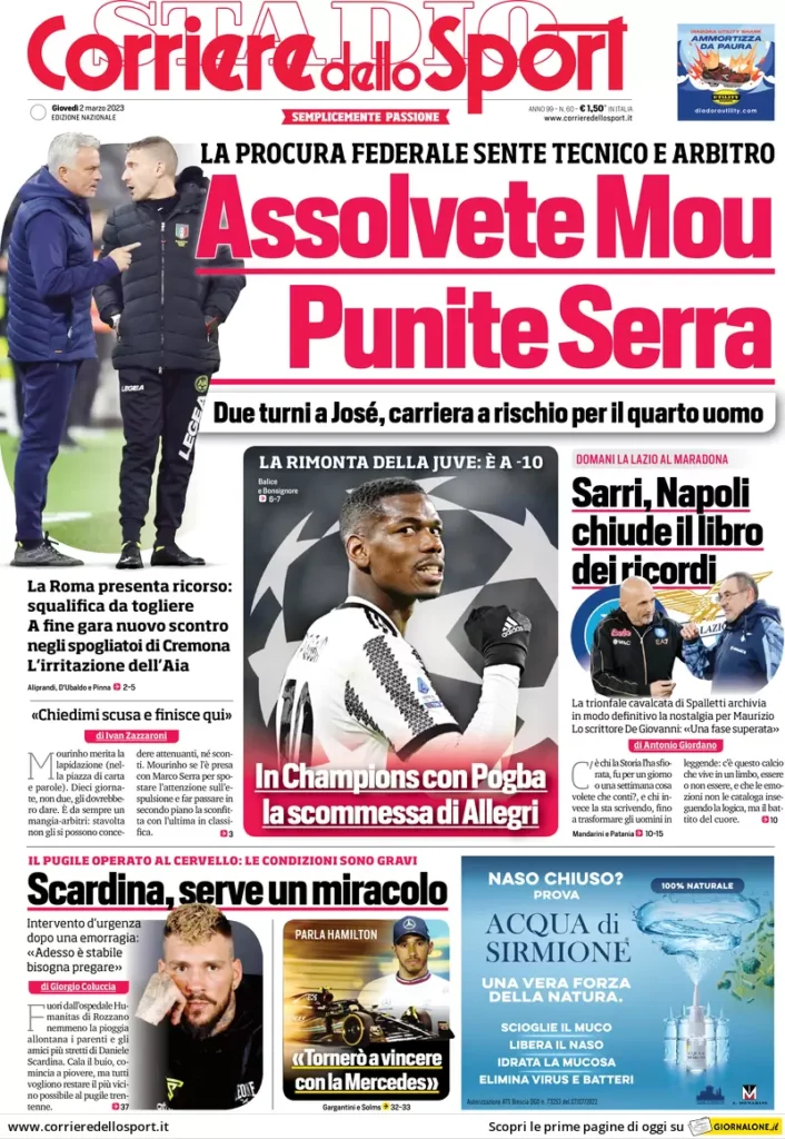 Le prime pagine dei quotidiani sportivi – 2 marzo 30 Corriere Sport
