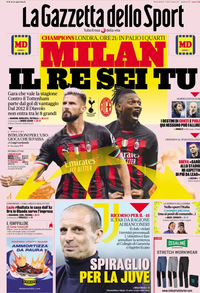 Le prime pagine dei quotidiani sportivi – 8 marzo 29 Gazzetta Sport 2