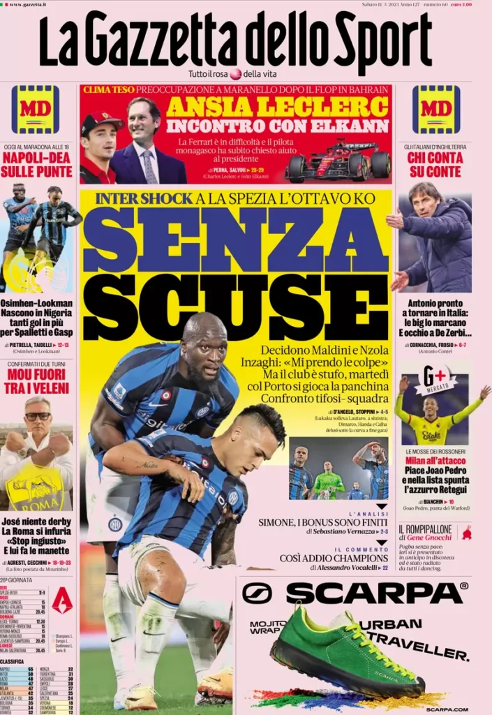 Le prime pagine dei quotidiani sportivi – 11 marzo 31 Gazzetta Sport 4