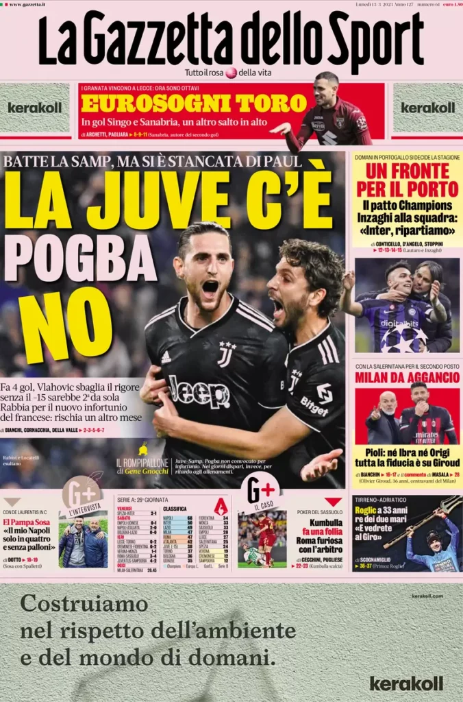 Le prime pagine dei quotidiani sportivi – 13 marzo 31 Gazzetta Sport 6