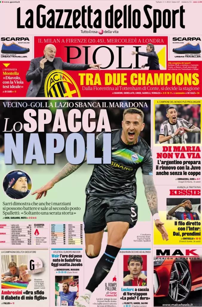 Le prime pagine dei quotidiani sportivi – 4 marzo 29 Gazzetta Sport