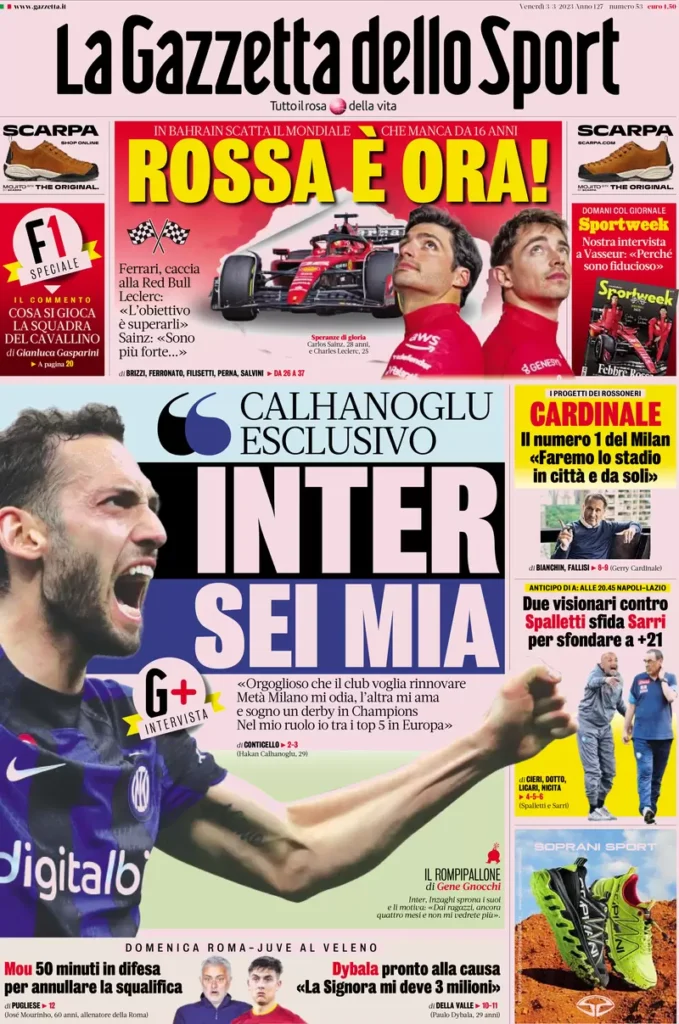 Le prime pagine dei quotidiani sportivi – 3 marzo 29 Gazzetta dello Sport 1