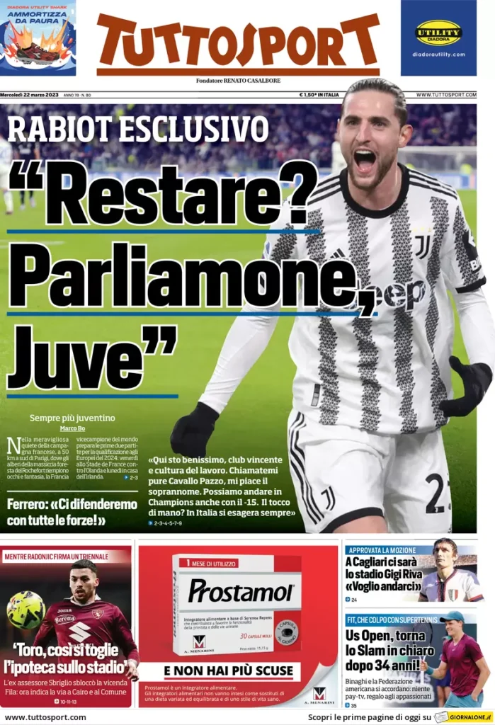 Le prime pagine dei quotidiani sportivi – 22 marzo 34 Tuttosport 15