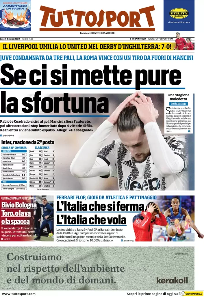 Le prime pagine dei quotidiani sportivi – 6 marzo 31 Tuttosport 3
