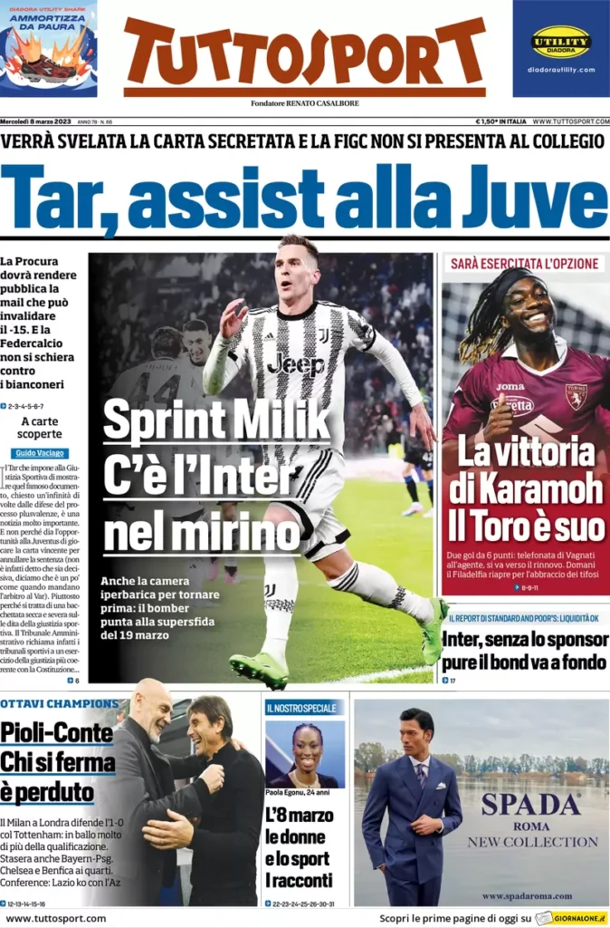 Le prime pagine dei quotidiani sportivi – 8 marzo 31 Tuttosport 4