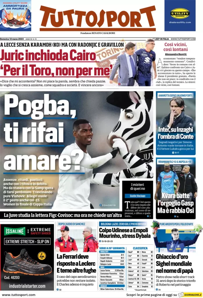 Le prime pagine dei quotidiani sportivi – 12 marzo 33 Tuttosport 7