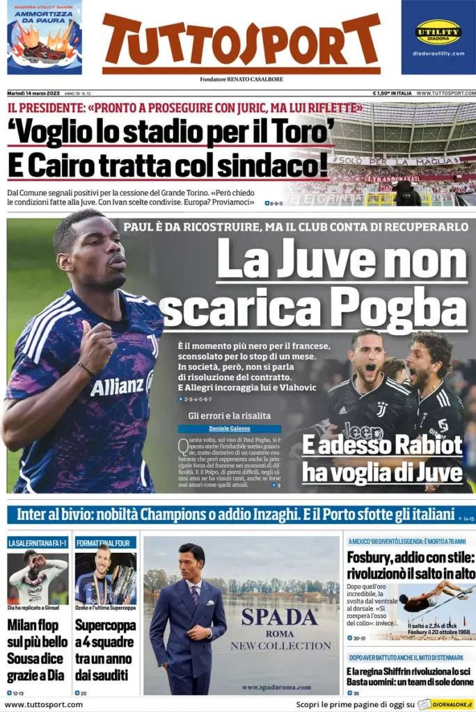 Le prime pagine dei quotidiani sportivi – 14 marzo 33 Tuttosport 9