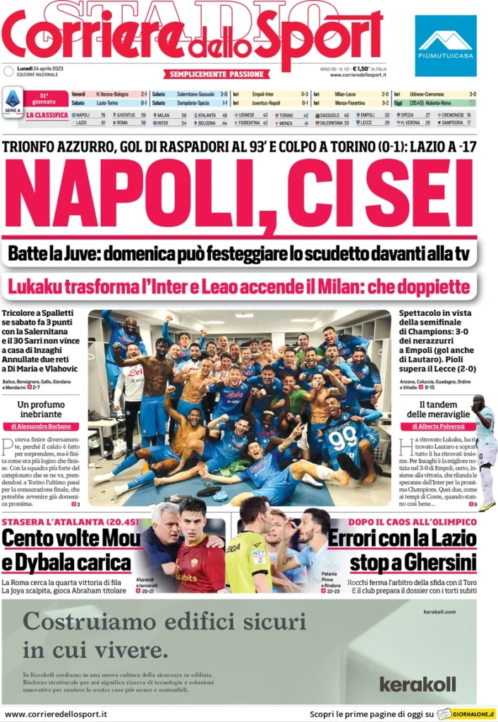 Le prime pagine dei quotidiani sportivi – 24 aprile 32 Corriere Sport 14
