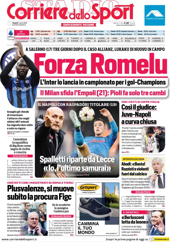 Le prime pagine dei quotidiani sportivi – 7 aprile 33 Corriere Sport 4