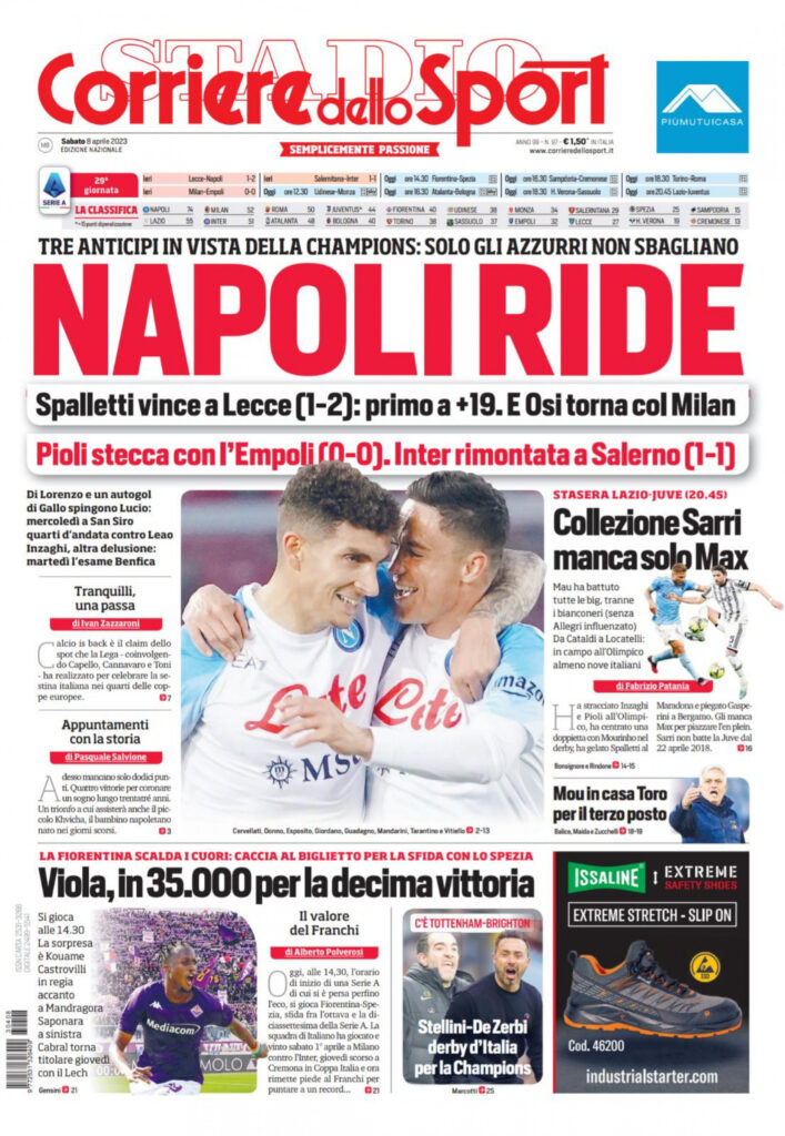 Le prime pagine dei quotidiani sportivi – 8 aprile 33 Corriere Sport