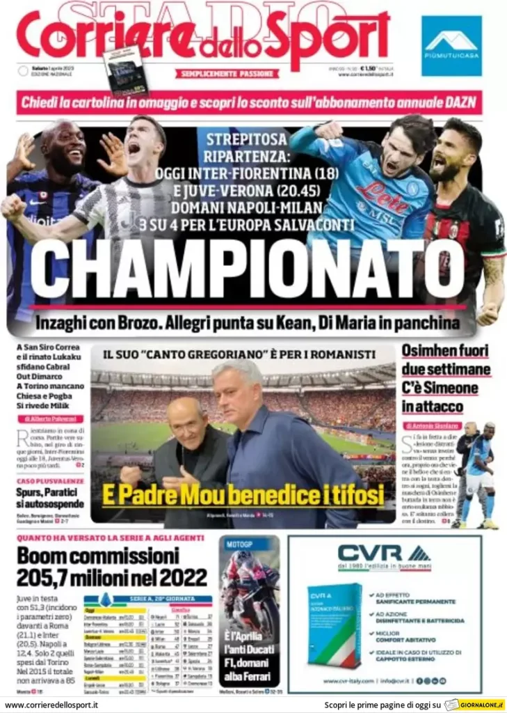 Le prime pagine dei quotidiani sportivi – 1 aprile 33 Corriere Sport