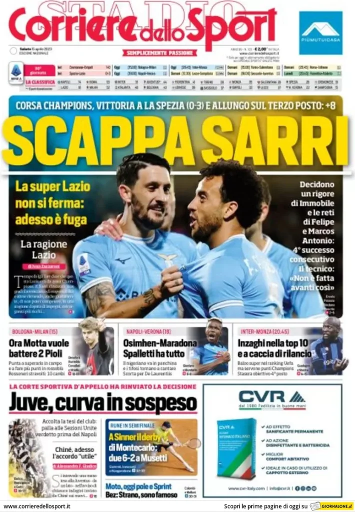 Le prime pagine dei quotidiani sportivi – 15 aprile 33 Corriere Sport 8