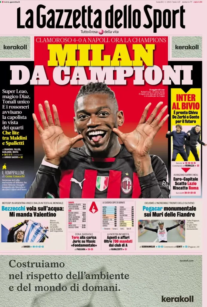 Le prime pagine dei quotidiani sportivi – 3 aprile 32 Gazzetta Sport 2
