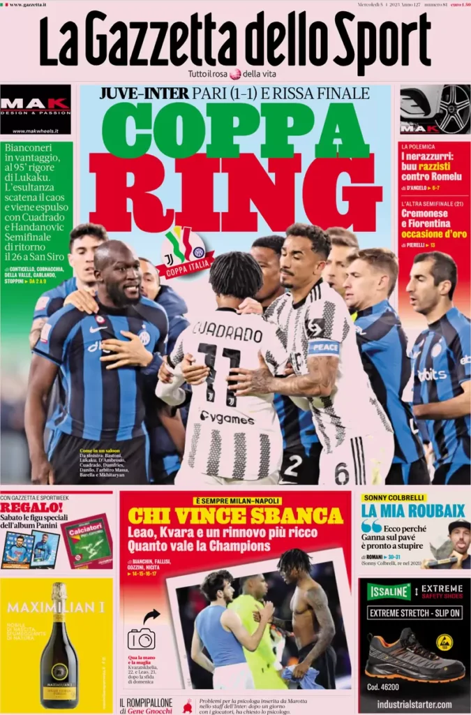 Le prime pagine dei quotidiani sportivi – 5 aprile 32 Gazzetta Sport 3