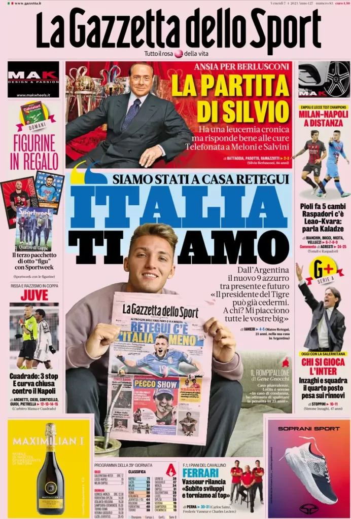 Le prime pagine dei quotidiani sportivi – 7 aprile 32 Gazzetta Sport 4