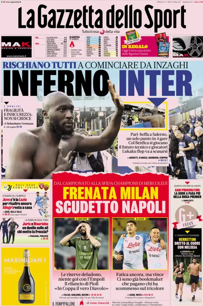 Le prime pagine dei quotidiani sportivi – 8 aprile 32 Gazzetta Sport 5