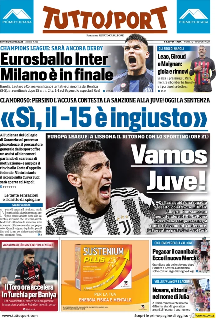 Le prime pagine dei quotidiani sportivi – 20 aprile 33 Tuttosport 11