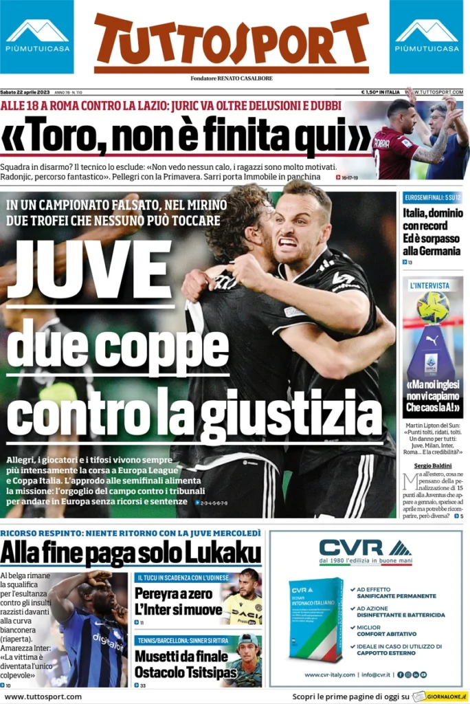 Le prime pagine dei quotidiani sportivi – 22 aprile 33 Tuttosport 13
