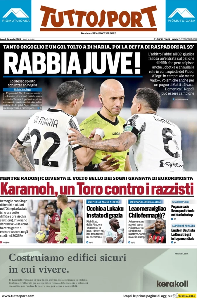 Le prime pagine dei quotidiani sportivi – 24 aprile 33 Tuttosport 14