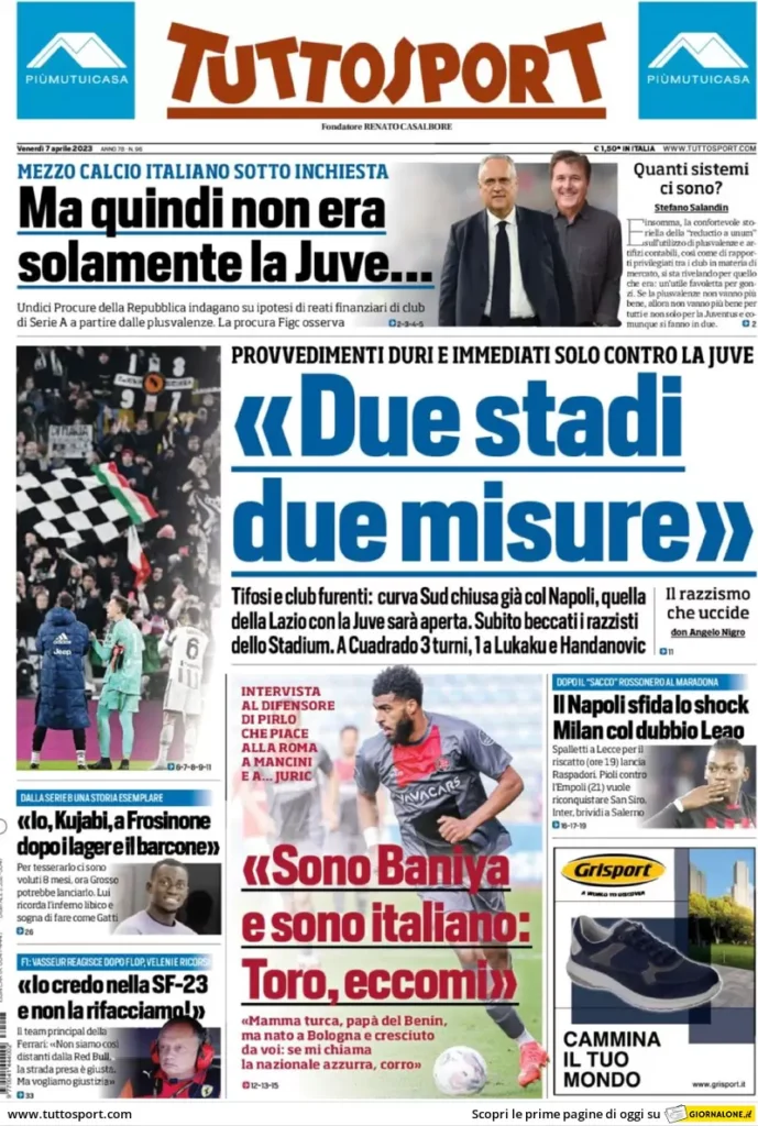 Le prime pagine dei quotidiani sportivi – 7 aprile 34 Tuttosport 4