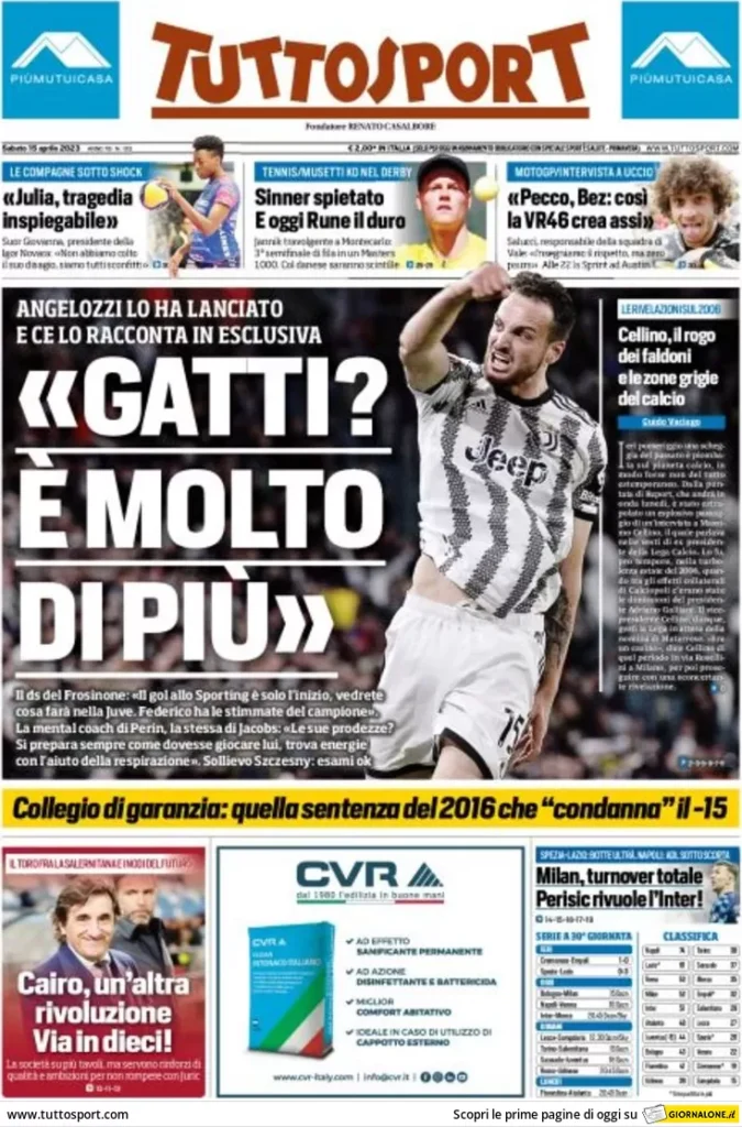 Le prime pagine dei quotidiani sportivi – 15 aprile 34 Tuttosport 8