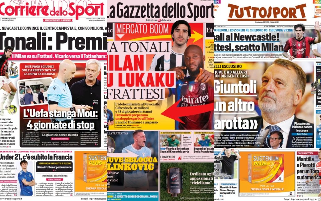 Le prime pagine dei quotidiani sportivi – 22 giugno 32 Quotidiani 18