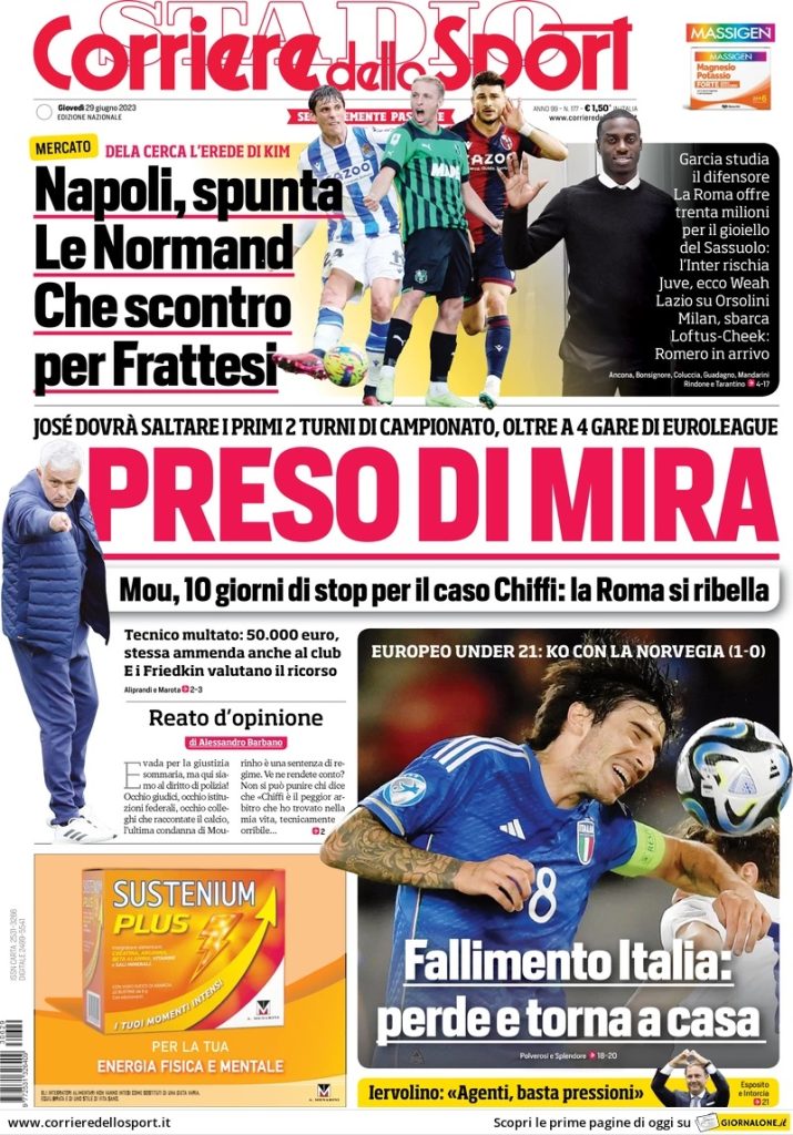 Le prime pagine dei quotidiani sportivi – 29 giugno 33 corriere dello sport 070957378