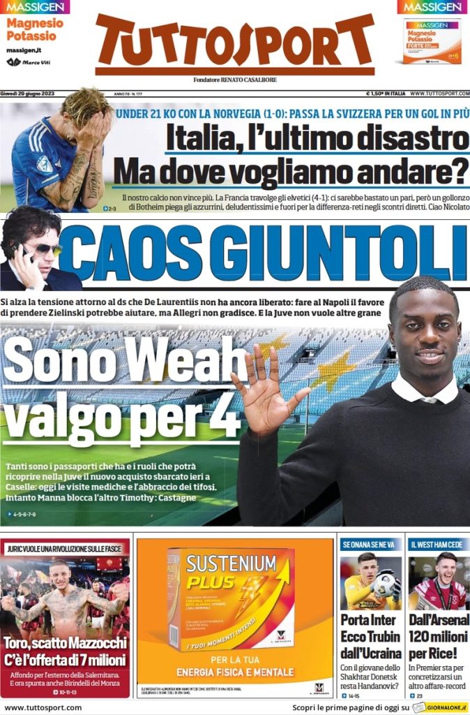 Le prime pagine dei quotidiani sportivi – 29 giugno 34 tuttosport 020013601
