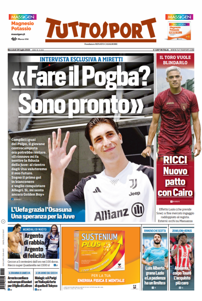 Le prime pagine dei quotidiani sportivi – 26 luglio 32 tuttosport 26 luglio