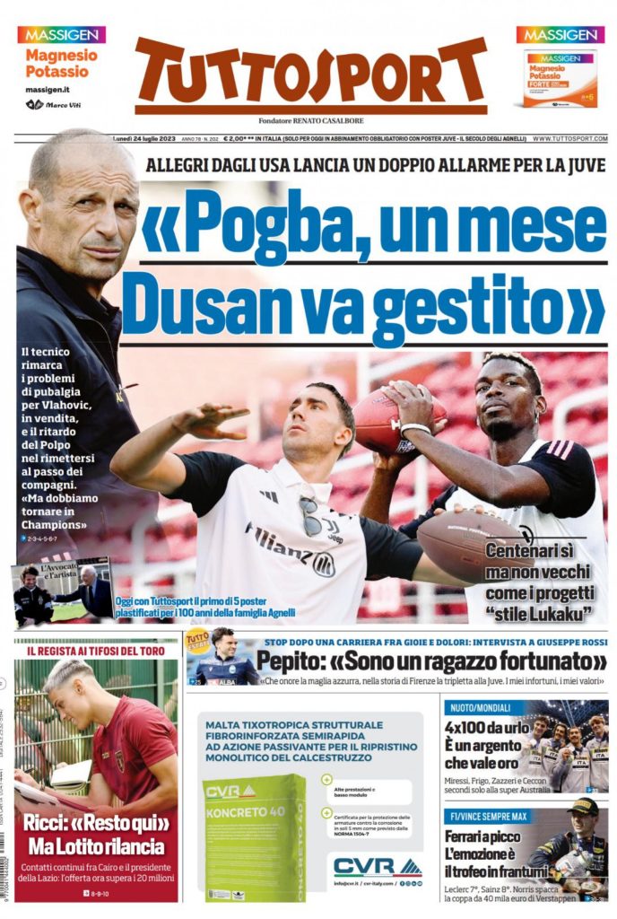Le prime pagine dei quotidiani sportivi – 24 luglio 32 tuttosport