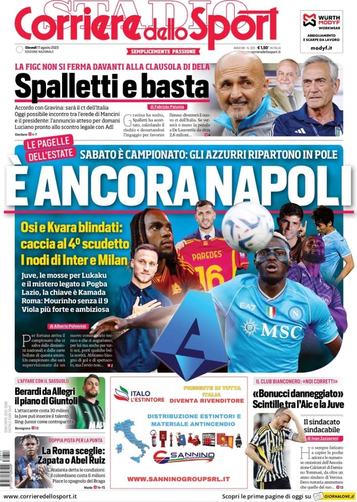Le prime pagine dei quotidiani sportivi – 17 agosto 33 corriere dello sport 072249891