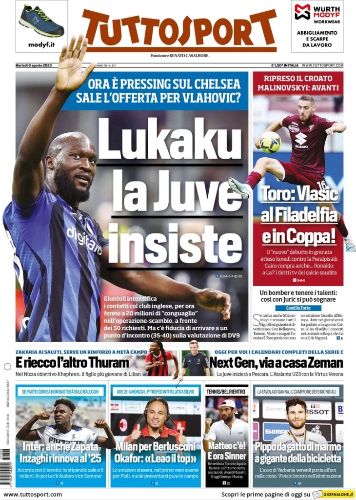Le prime pagine dei quotidiani sportivi – 8 agosto 34 tuttosport 070631580