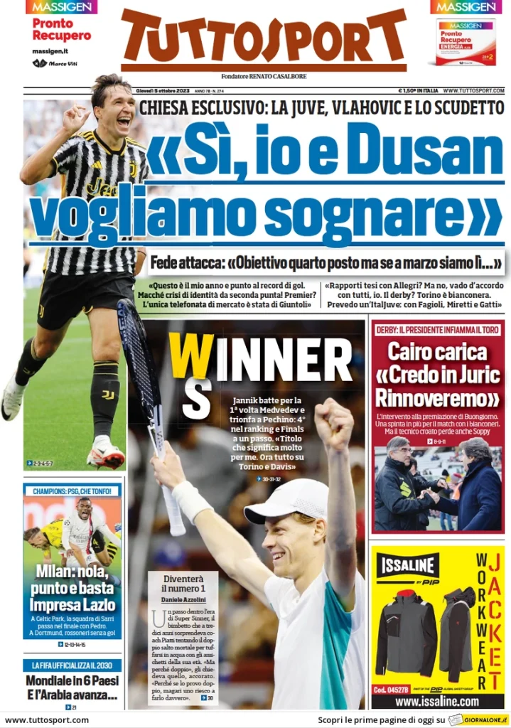 Le prime pagine dei quotidiani sportivi – 5 ottobre 34 Tuttosport