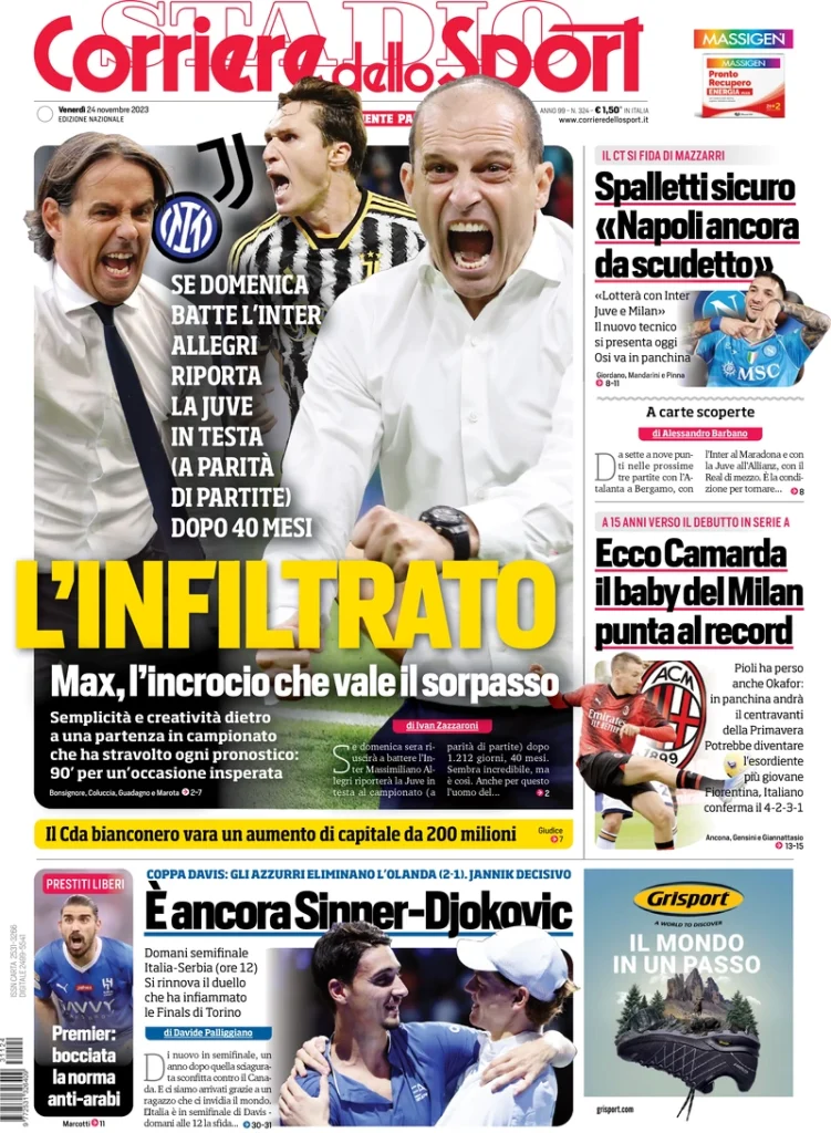 Le Prime Pagine Sportive Nazionali – 24 novembre 33 Corriere Sport 11