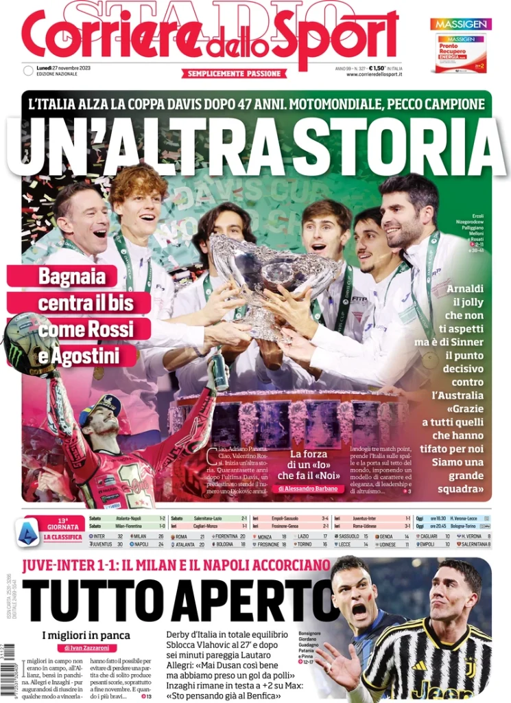 Le Prime Pagine Sportive Nazionali – 27 novembre 33 Corriere Sport 14