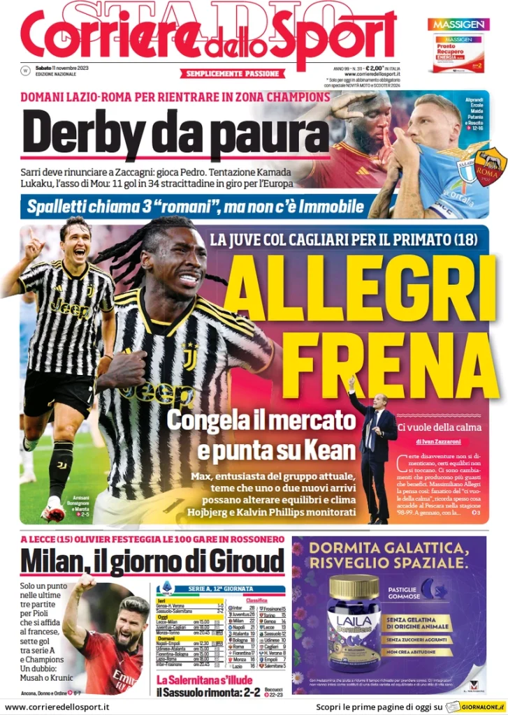 Le prime pagine dei quotidiani sportivi – 11 novembre 31 Corriere Sport 4