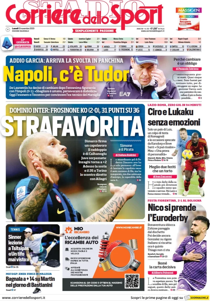 Le prime pagine dei quotidiani sportivi – 13 novembre 33 Corriere Sport 5