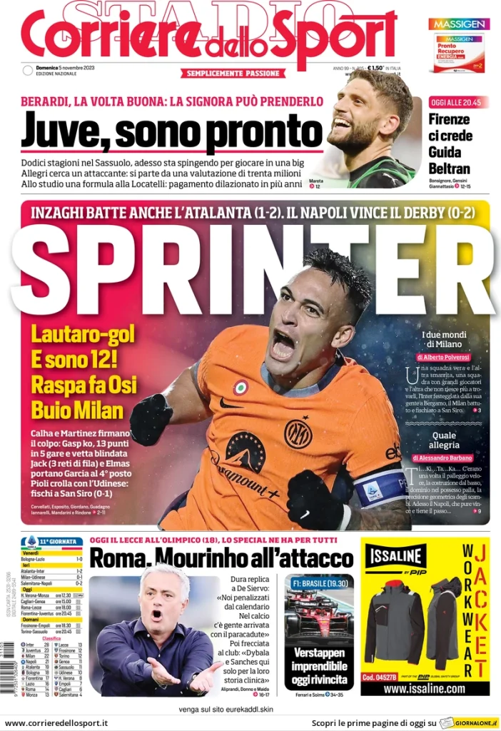Le prime pagine dei quotidiani sportivi – 5 novembre 32 Corriere Sport