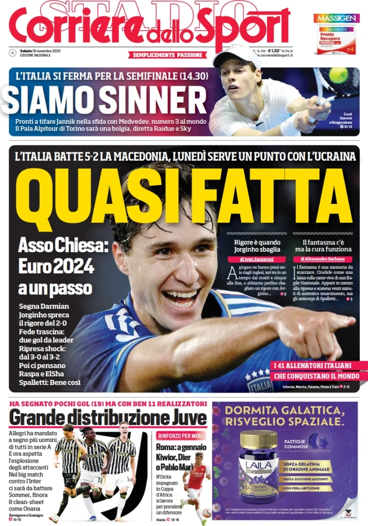 Le prime pagine dei quotidiani sportivi – 18 novembre 33 Corriere Sport 8