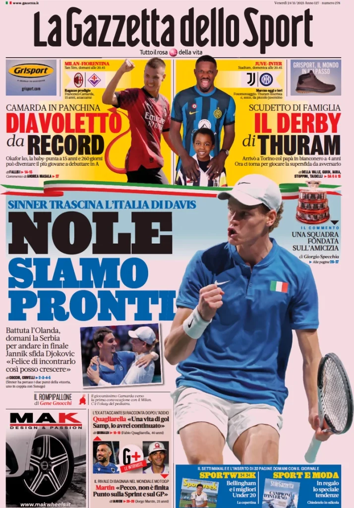 Le Prime Pagine Sportive Nazionali – 24 novembre 32 Gazzetta dello Sport 11